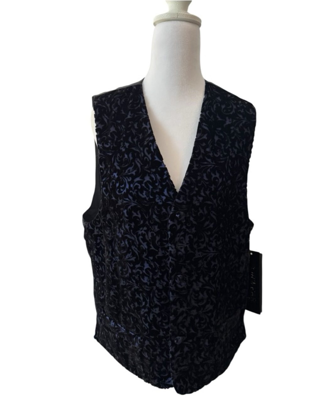 Vintage Neiman Marcus Black & Navy Floral Velvet Vest - Picture 2 of 6